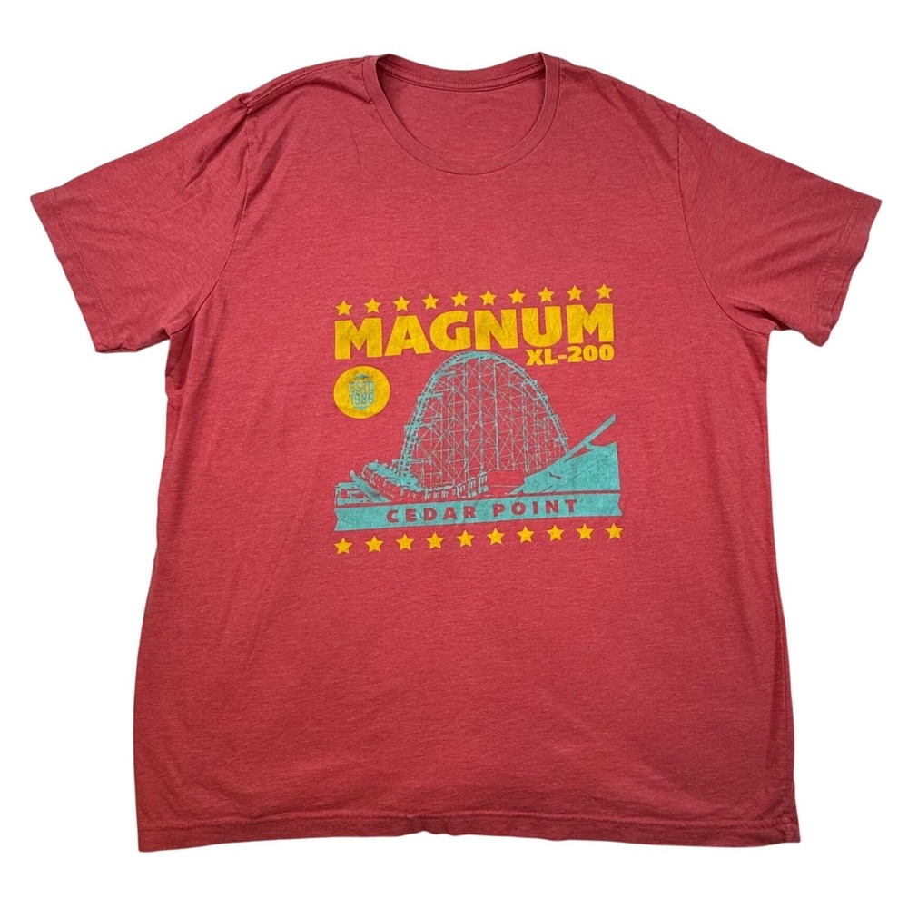 Cedar Point Magnum‎ XL-200 Roller Coaster Graphic Tee Heather Red Mens XL